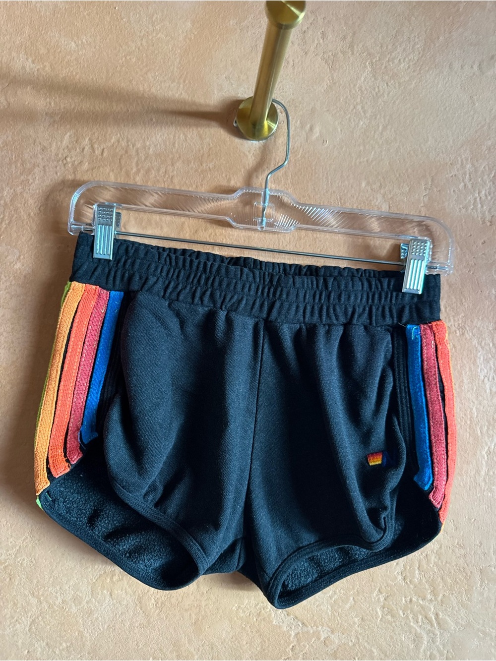 Aviator Nation 5 Stripe Rainbow Shorts Black Small Retro Athletic